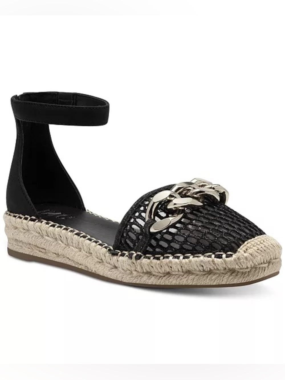 I.N.C Black Mesh Ankle Strap Leather Espadrille Sandals Size 7 NEW